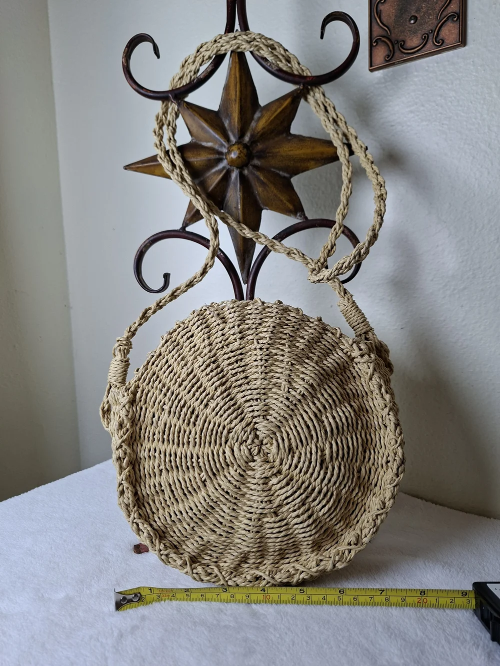 Handwoven Round Straw Shoulder Bag in Natural - Brand Unspecified